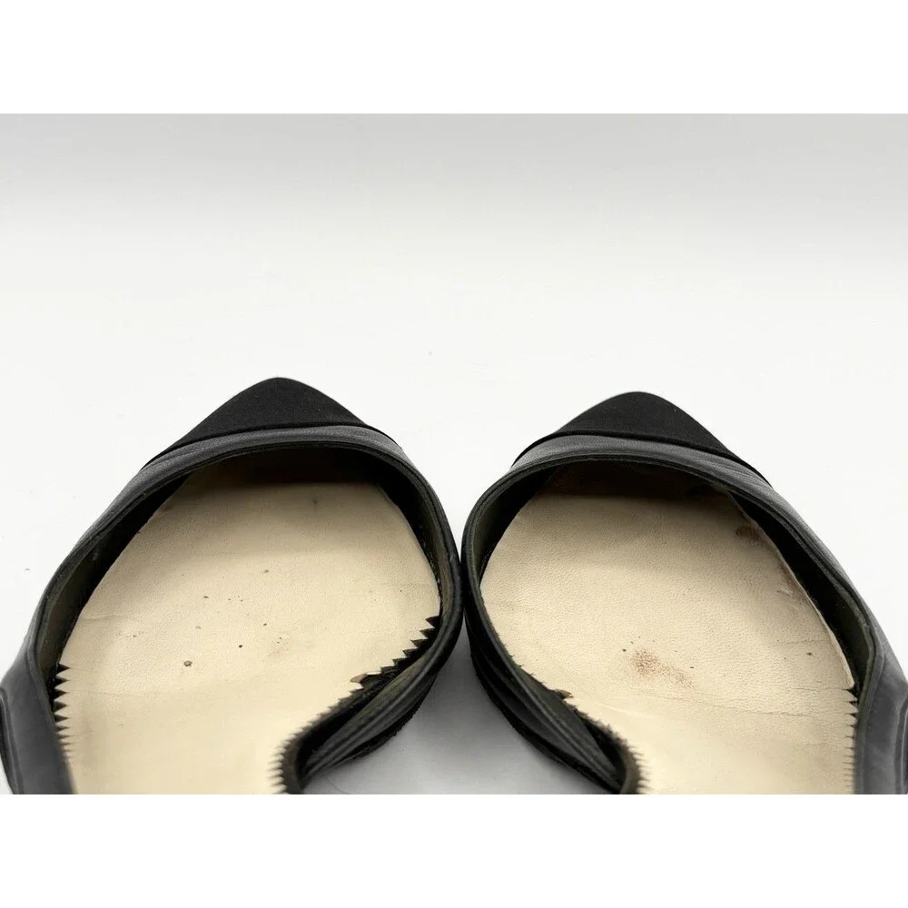 Chanel Black Slingback Heels w/ Pearl Accent Cap Toe Pointed Toe Size EU 36